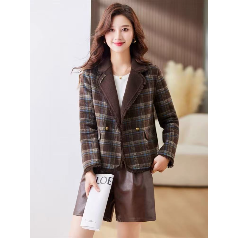 A009 秋款小香风时尚洋气气质格纹百搭短款外套JR,女装/女士精品,短外套,淘宝优惠券,粉丝福利购,淘宝优惠卷