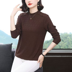 T恤纯色内搭圆领上衣提花打底衫 长袖 春秋新款 S251