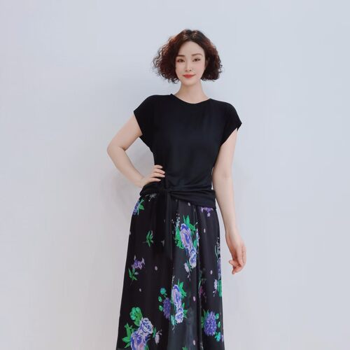 T658  时尚圆领洋气简约显瘦百搭夏季印花套裙 JT
