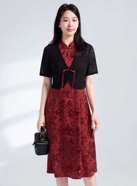 T066春夏新款时尚国风新中式优雅气质旗袍裙两件套套裙