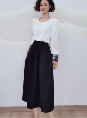 T913(半裙）常规女复古灰色高腰花苞裙百搭女装时尚休闲半身裙