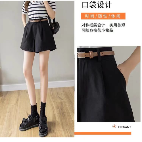 K665 春夏百搭高腰阔腿短裤显高显瘦显气质轻奢短裤