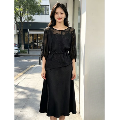 T851 春夏新款高级感优雅气质系带收腰两件套套裙MAN
