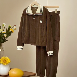 显瘦休闲立领长袖 欧棉绒时尚 上衣 束脚裤 T021 两件套套装 春秋款