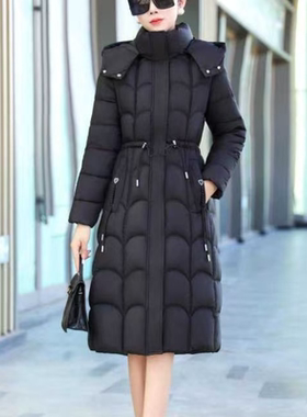 8023 冬季新款时尚洋气连帽收腰保暖显瘦中长款棉服LY