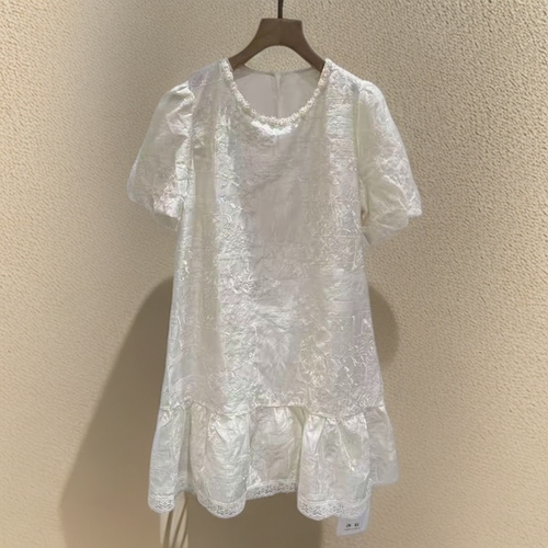 L121 夏季新款法式亮片盘花刺绣琉璃纱时尚气质连衣裙