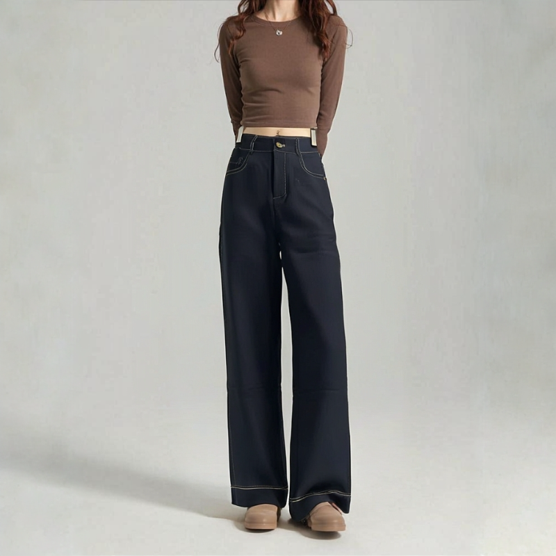 J062 【加绒】秋冬款显瘦梨形身材百搭高腰阔腿牛仔裤YDY