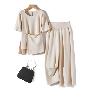 上衣配阔腿裤 T901 洋气设计感不规则短袖 时尚 两件套MAN 夏款