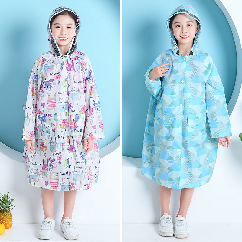 新品时尚儿童风衣式带背包位轻薄雨衣中大童小孩学生户外防水雨披