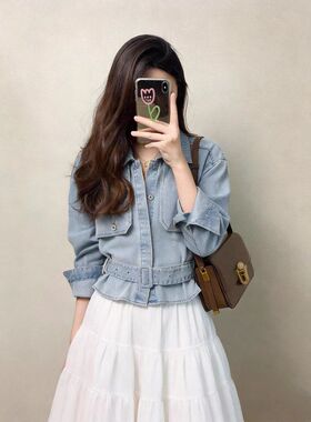 现货 2026超火减龄高端精致水洗牛仔短款正肩收腰夹克外套女春季