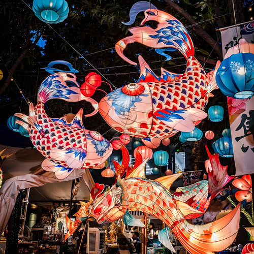 岭南天地古风鳌鱼灯笼鲤鱼花灯