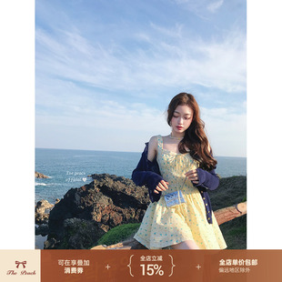 thepeachofficial【维伊特的盛夏】黄色收腰碎花吊带连衣裙短裙女