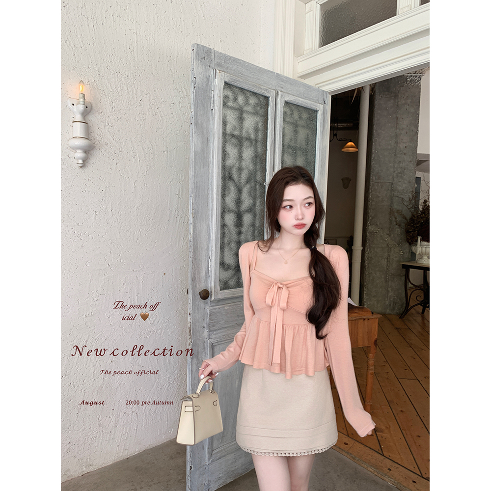 纯欲绑带蝴蝶结羊毛吊带上衣开衫