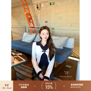 thepeachofficial【凯恩斯海岸】小翻领修身针织衫A字半裙两件套