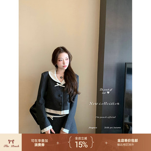 thepeachofficial【维罗纳深秋】法式蝴蝶结毛呢外套A字裙套装女