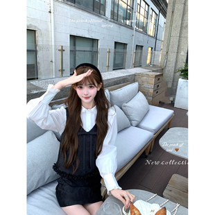 thepeachofficial【高能元气值】缎面蝴蝶结马甲蕾丝衬衫短裙套装