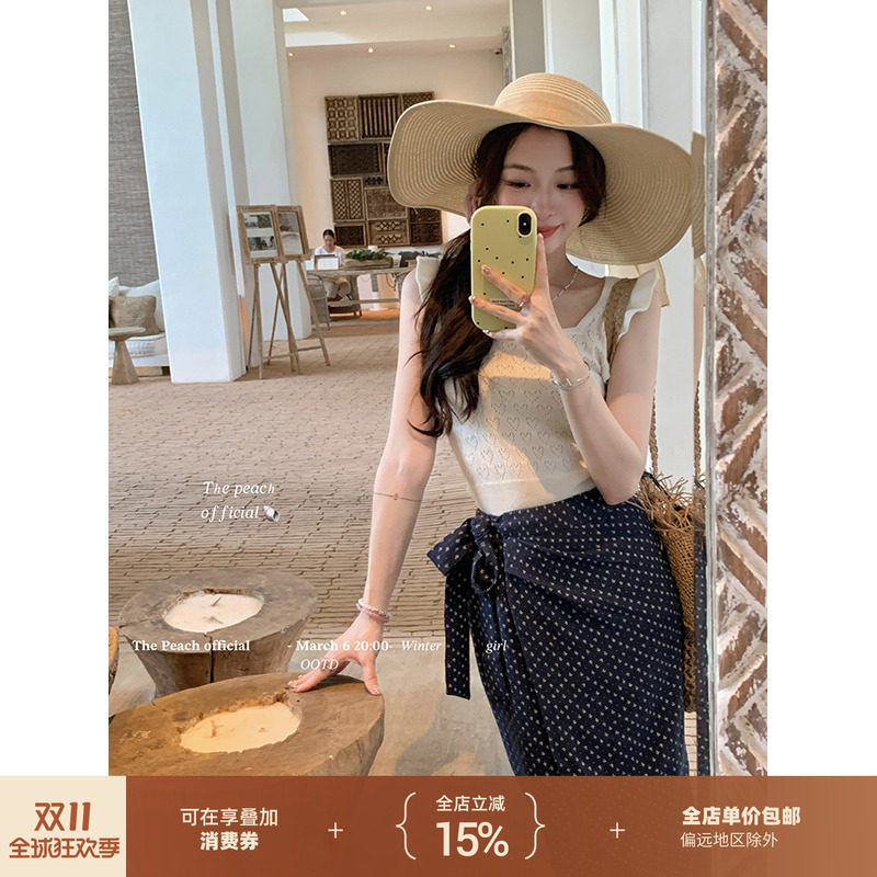 thepeachofficial【拉裴尔暮歌】无袖羊毛针织背心开叉半裙两件套