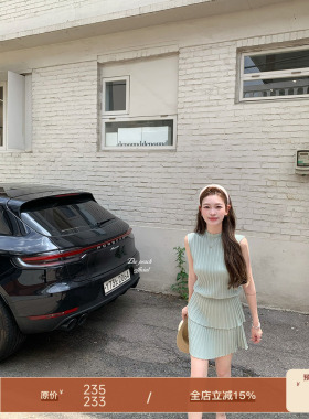 thepeachofficial【罗马假日Rome】法式风琴褶针织衫上衣半裙套装