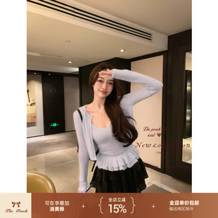 thepeachofficial【佩拉蒂少女】纯欲短款羊驼毛针织开衫吊带套装