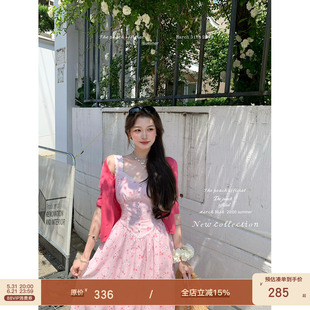 thepeachofficial【夏花游记】法式少女风收腰碎花吊带茶歇连衣裙