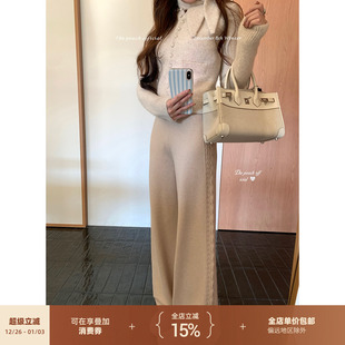 女 慵懒风羊毛针织阔腿直筒休闲裤 thepeachofficial 里克咖啡馆