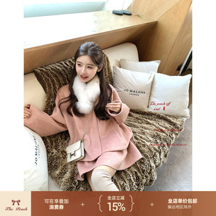 thepeachofficial【韦尔斯假日】小香狐狸毛领围脖羊毛呢大衣套装