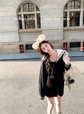 thepeachofficial【航行秋日】海军领学院风黑色卫衣套装女秋外套