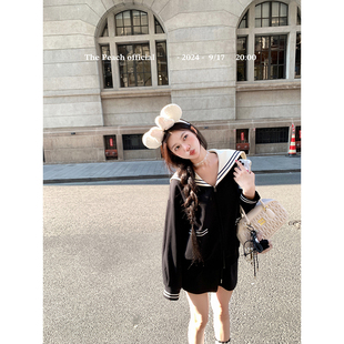 女秋外套 海军领学院风黑色卫衣套装 thepeachofficial 航行秋日