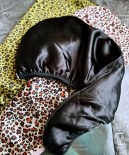 法式贵妇仿真丝豹纹黑超细纤维双层加厚强劲吸水速干包头巾干发帽