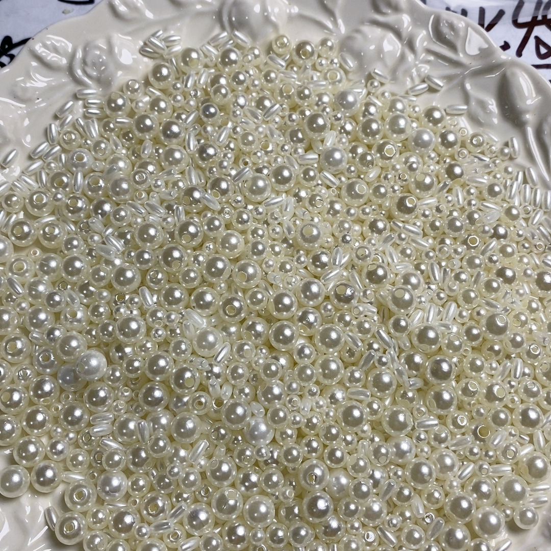 DIY材料仿真装饰直孔珠子手工高亮散珠饰品串珠配件米白色仿珍珠