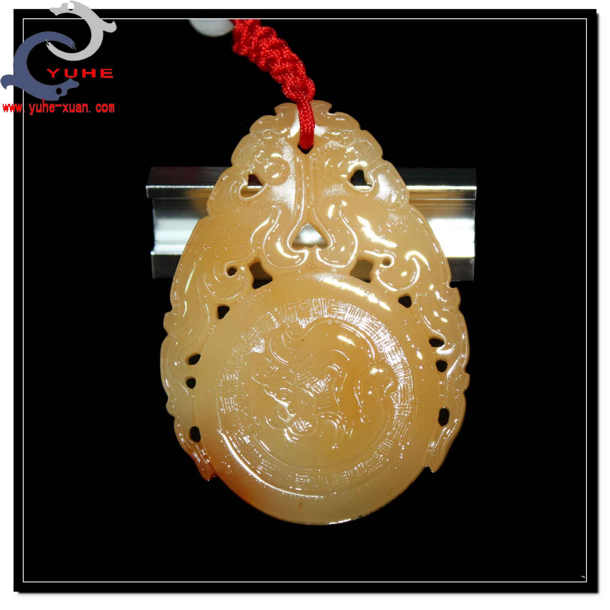 寿山石手件 国石真品 芙蓉冻石 精美螭龙手牌挂牌【裕和轩】D7-2