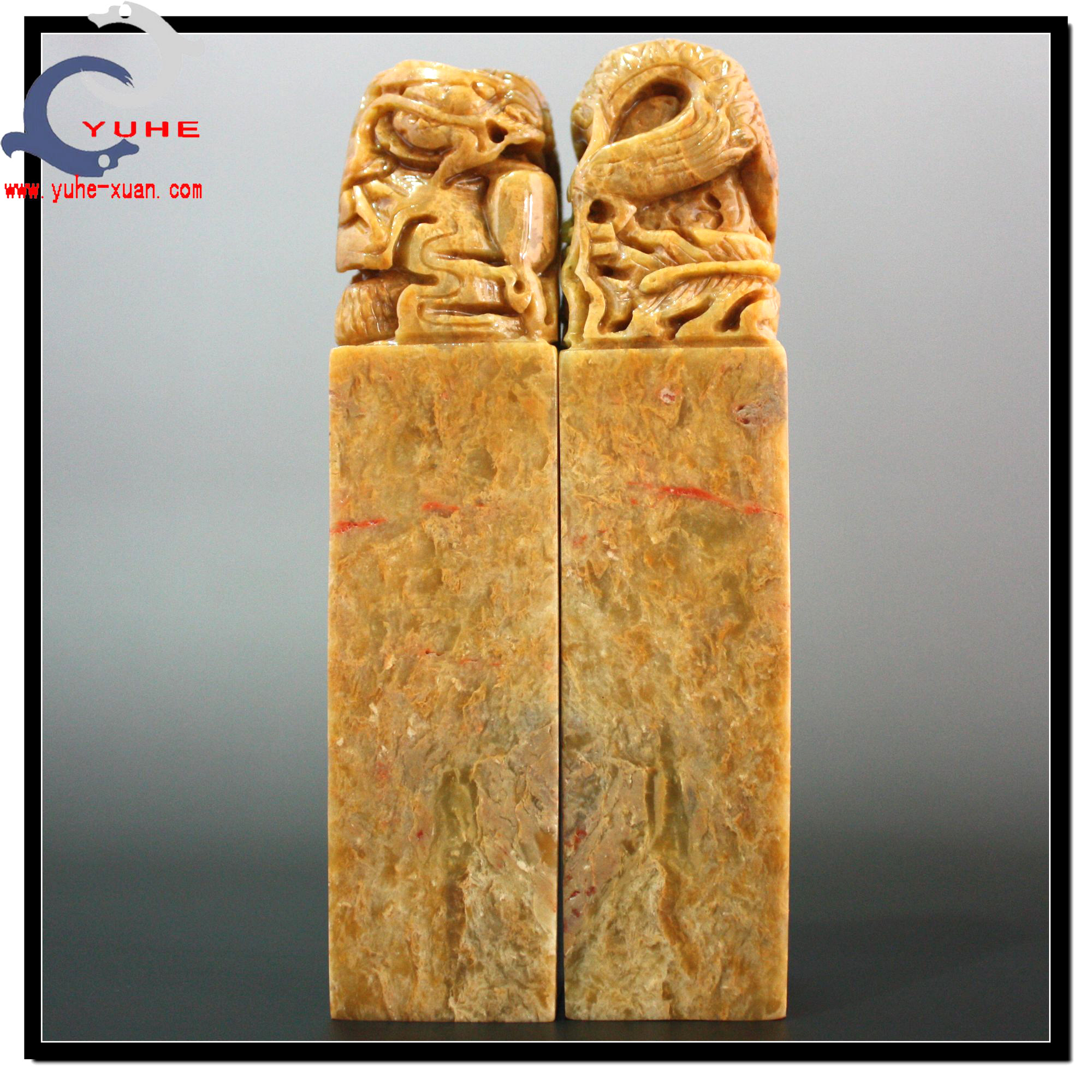 寿山石雕印章 金石篆刻 老岭石 精美龙凤对章套章【裕和轩】F6-11