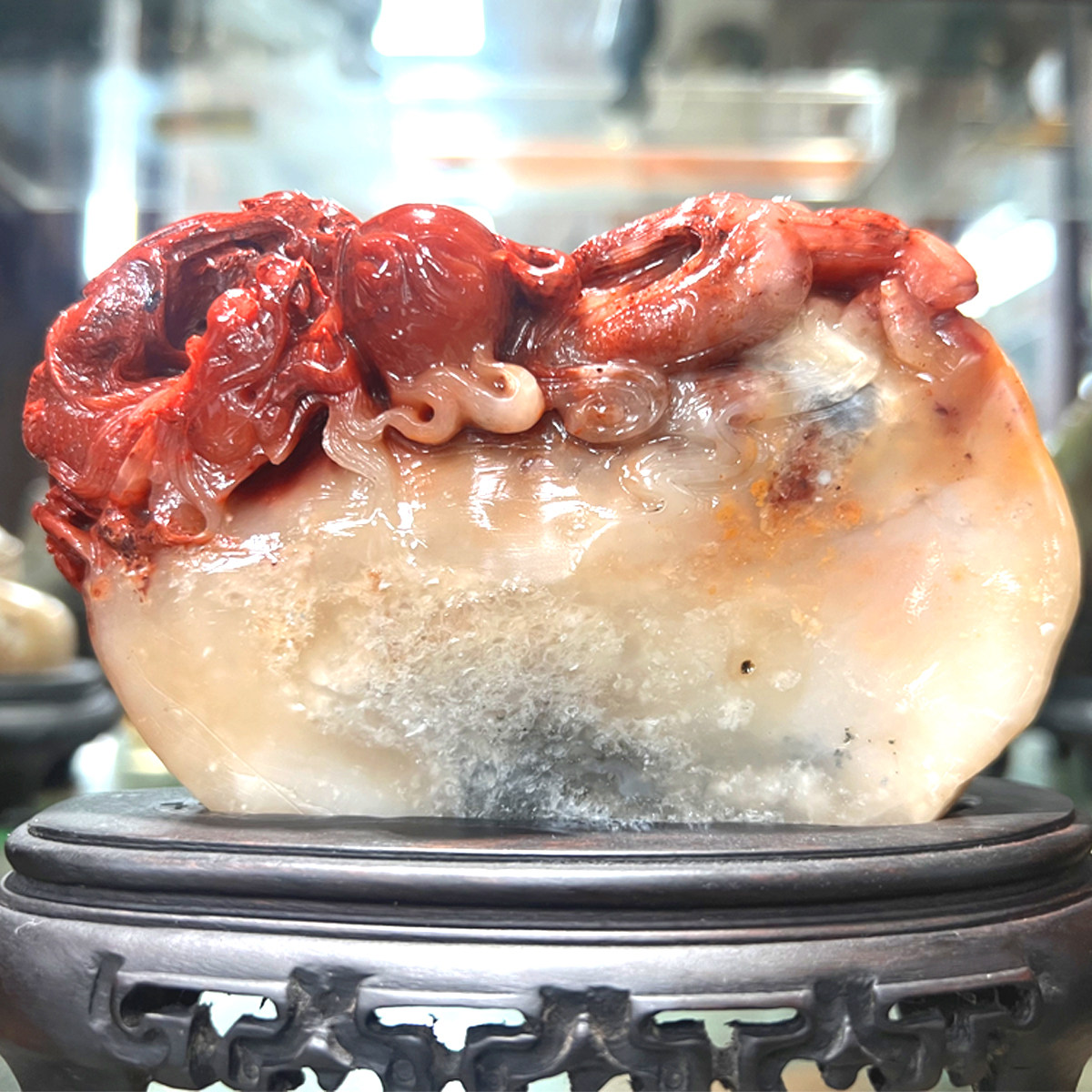 寿山石摆件鸿运当头国石真品杜陵石龙戏珠精品摆件珍藏文玩裕和轩