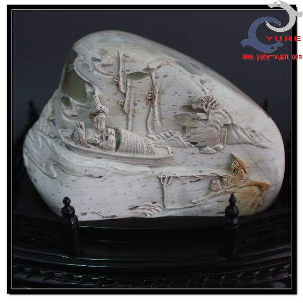 寿山石珍藏摆件国石珍品 结晶花坑石游赤壁精品摆件【裕和轩】B58