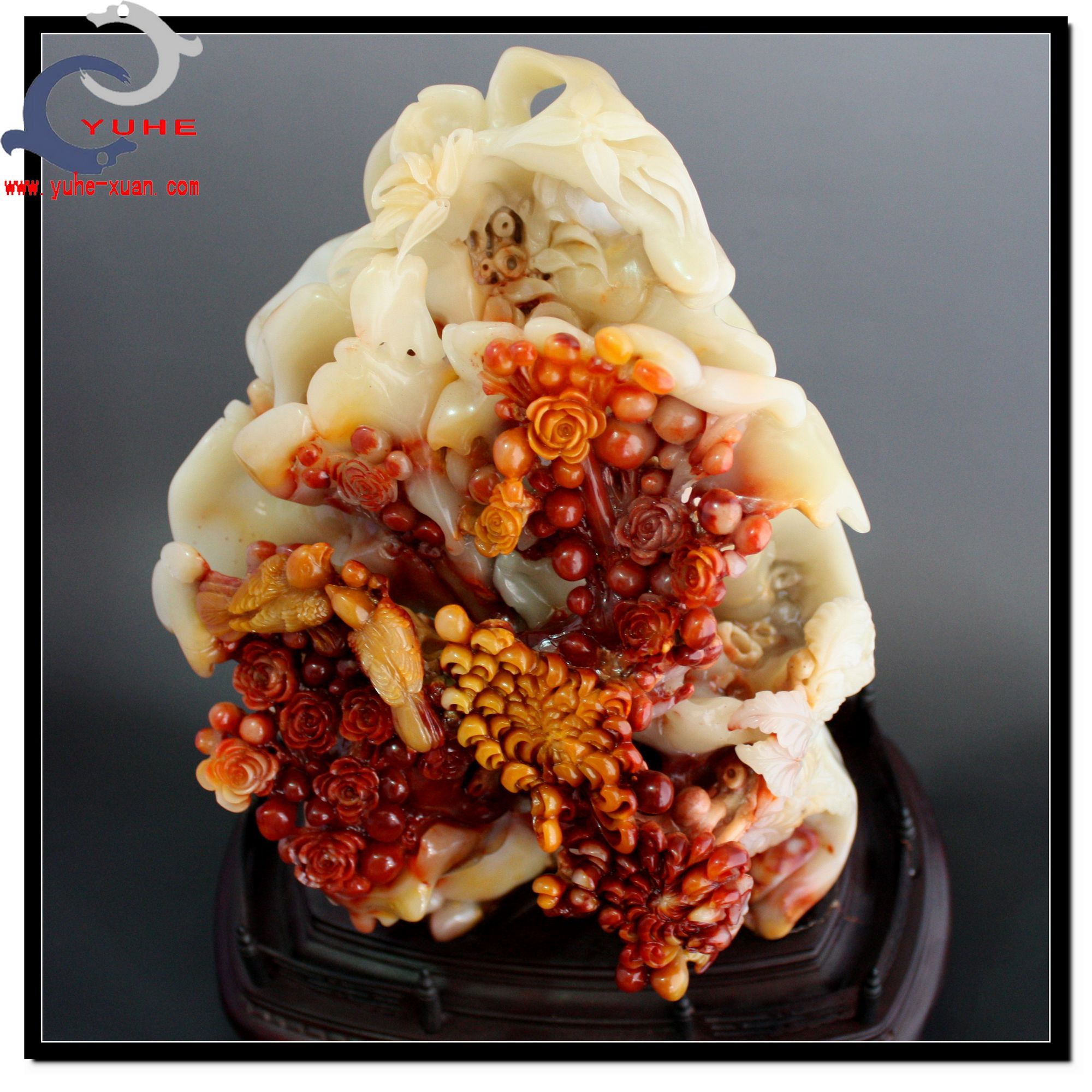 【裕和轩】十年珍藏寿山石真品 老性芙蓉冻石 花开富贵摆件 i9
