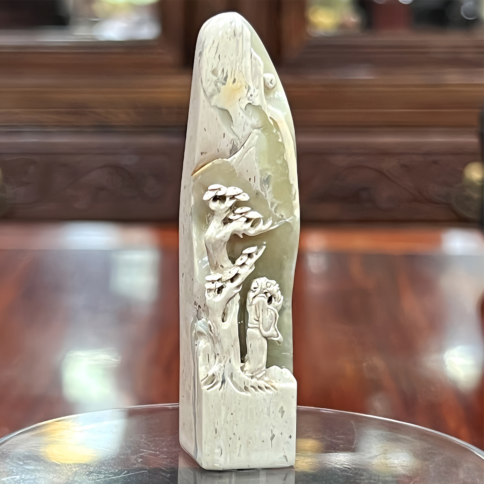 寿山石国石真品 结晶花坑石松山会友精品印章高端商务礼 裕和轩