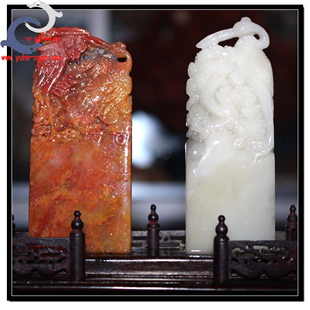 寿山石印名章 金石篆刻 芙蓉冻石 金石篆刻仙鹤对章【裕和轩】B7