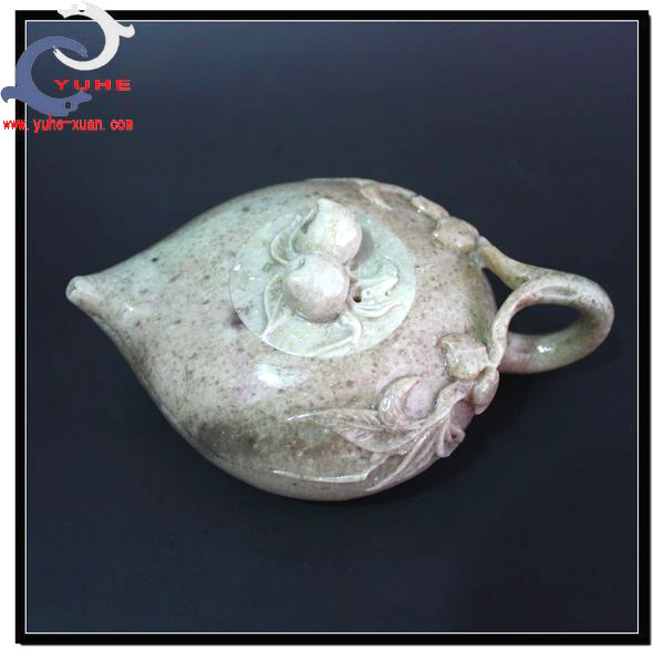 茶壶寿山石摆件 真品 老岭石 精美寿桃茶壶摆件【裕和轩】A57-15
