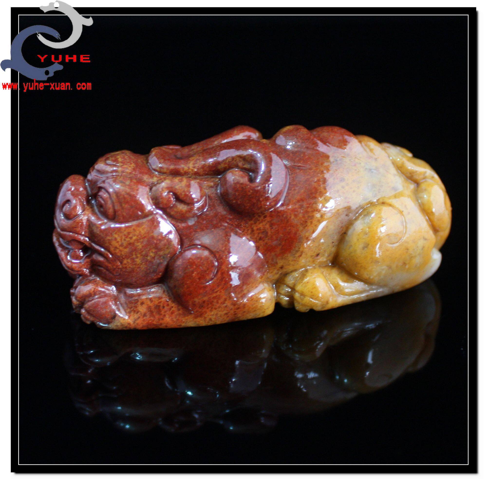 寿山石手件 国石珍品 鲎箕石 鸿运当头貔貅手把件【裕和轩】C7-8