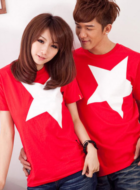复古五角星情侣cec少女青少年白色五星国潮短袖衣服T恤情侣款服饰
