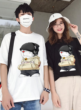 街舞嘻哈猫青少年半袖短袖衣服上衣情侣装2021音乐hiphop朋克T恤