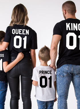 数字01欧洲站亲子母女装夏款t恤国王皇后ins炸街新潮一家四口短袖