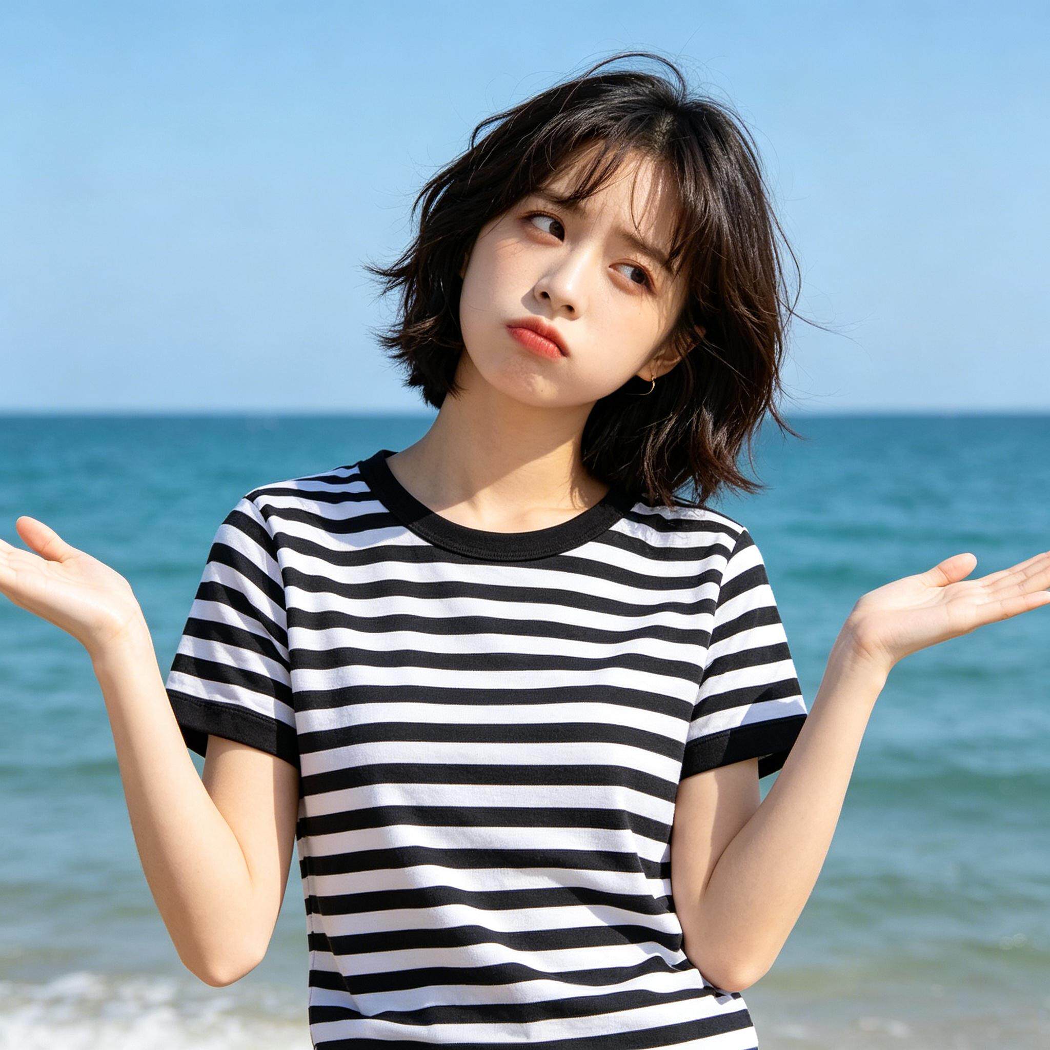 户外休闲海魂衫纯棉短袖T恤撞色条纹衫宽松舒适半袖体恤夏季单品
