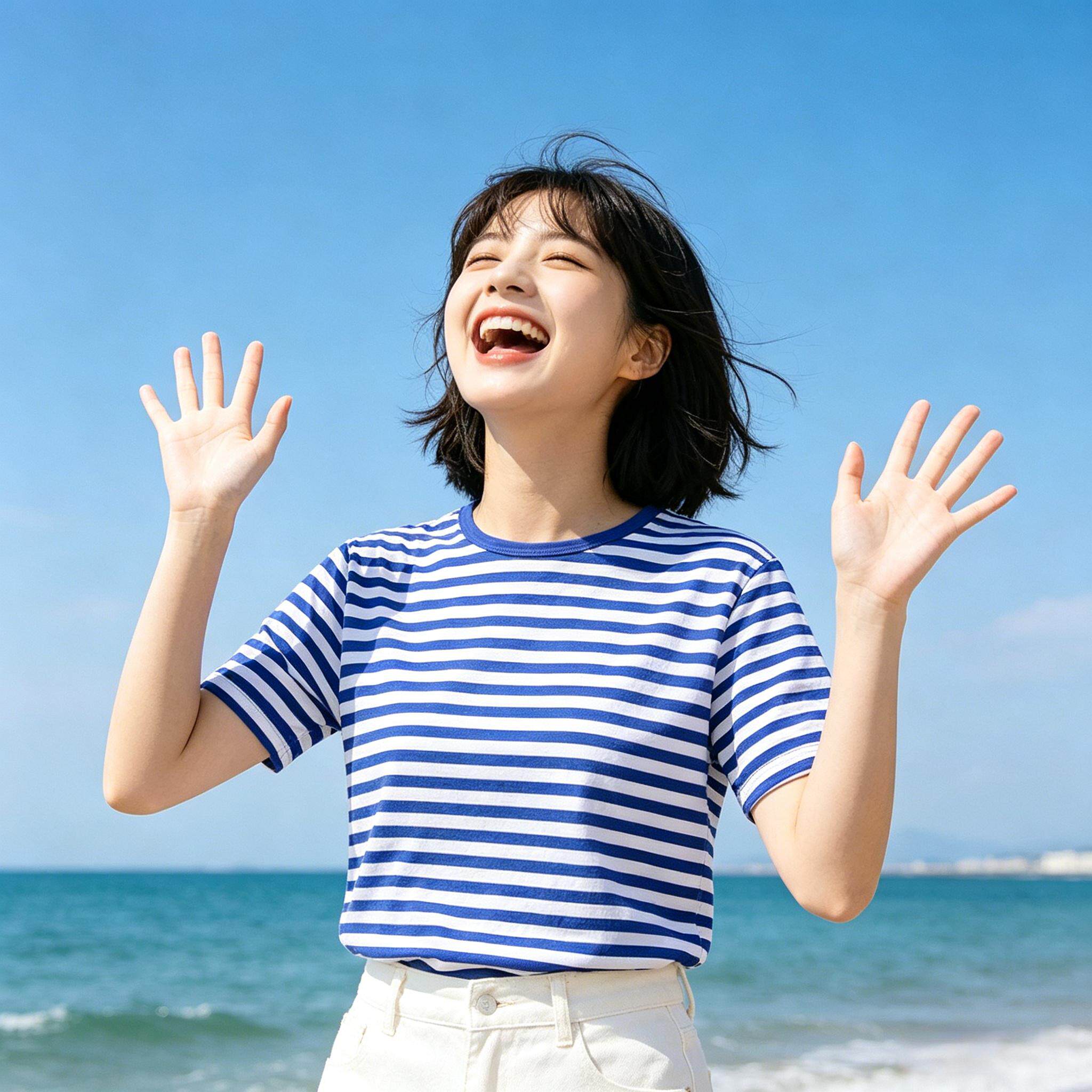 日系风海魂衫纯棉短袖T恤男女同款条纹衫薄款透气半袖体恤夏穿搭