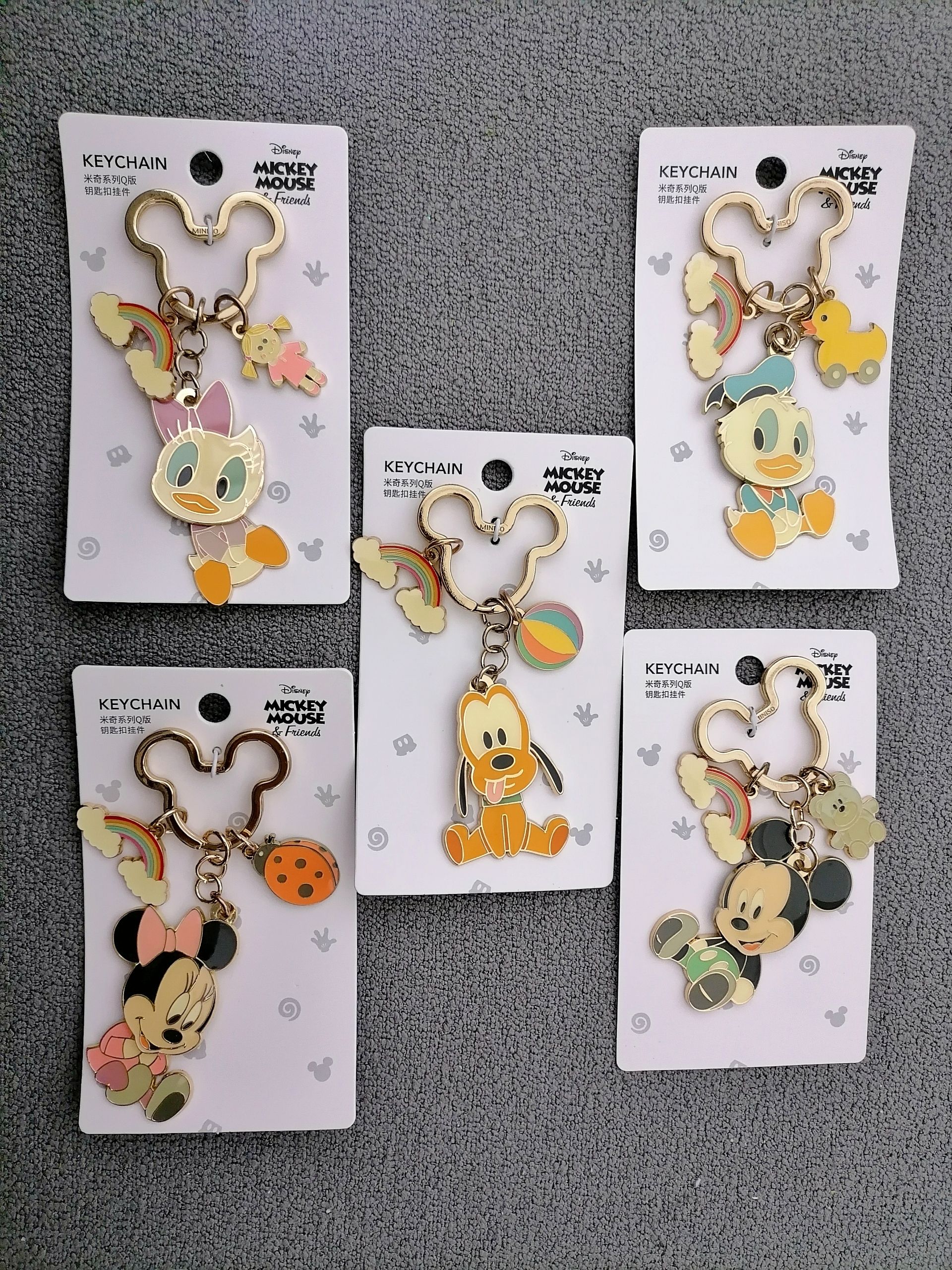 正版迪士尼Q版米老鼠米奇米妮笑脸 布鲁托卡通情侣钥匙扣身体可动