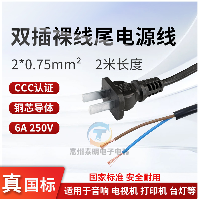 慈达电源线国标2两项插头线