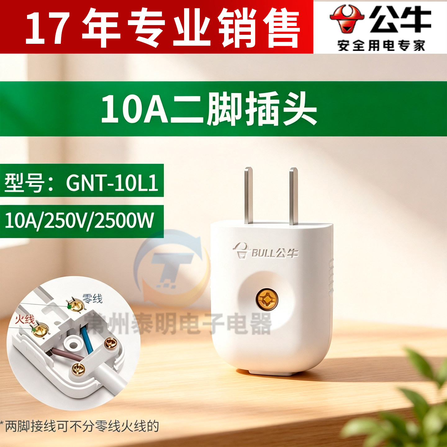 公牛正品10A二插头两脚2角接线两孔两角项电源眼极GNT-10L1S L1G