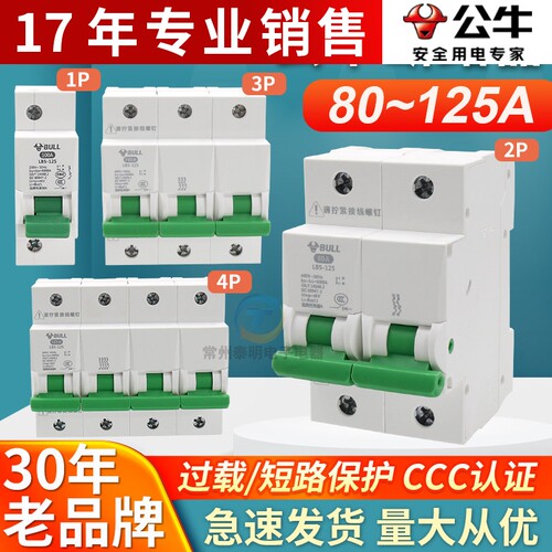 公牛小型大电流断路器LB5-125家用空气开关80A100A125A总开空开安