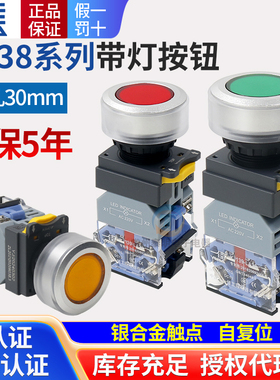 一佳30mm平头自复位带灯按钮开关LED YJ139 LA38-11DN 12V24V220V