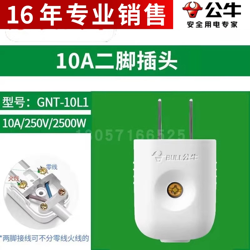 公牛正品10A二插头两脚2角接线两孔两角项电源眼极GNT-10L1S L1G